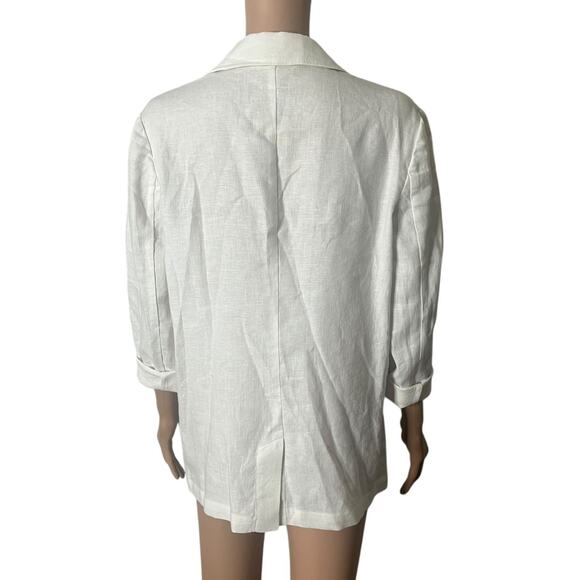 Garnet Hill White Linen Blazer Womens XS Lightweight Roll-Sleeve Single-Breasted - Picture 3 of 11
